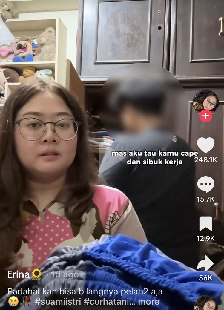 Erina saat merekam tabiat kasar suaminya (TikTok @erinacibii)